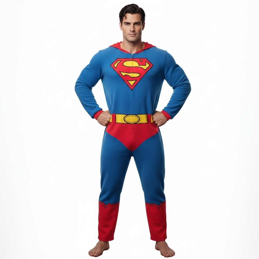 DC COMICS Superman Fleece Onesie Blue Costume Pajama Sleepwear Estimated Men’s M